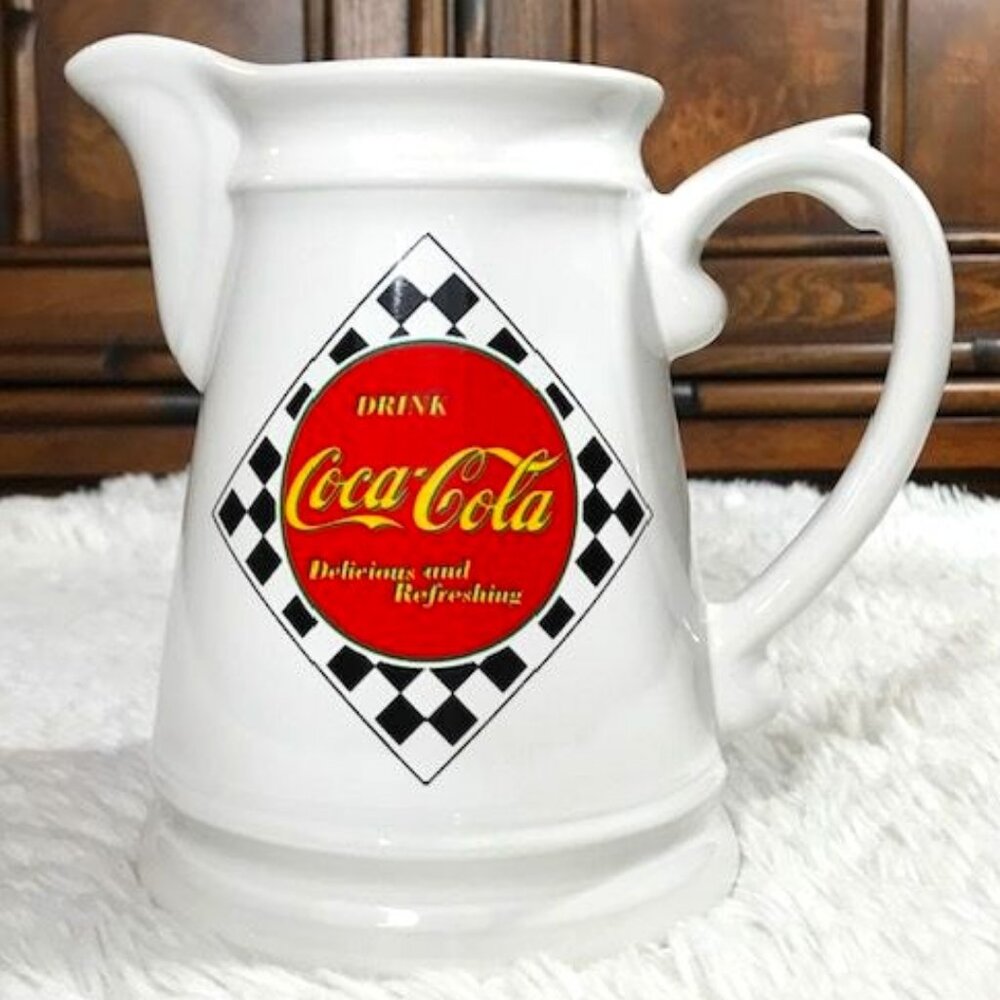 NWOT Vintage Coca-Cola Checker 'Drink Coca-Cola' Stoneware Pitcher